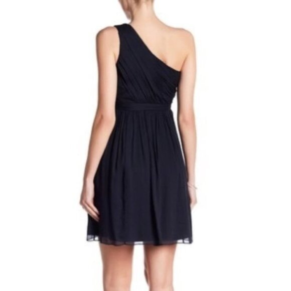 J. Crew Kylie Black 100% Silk Chiffon One Shoulder Mini Dress Size 6 - Picture 2 of 11